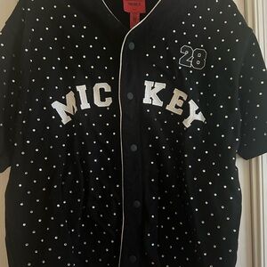 Black Rhinestone Gem Polka Dot Mickey Baseball Jersey